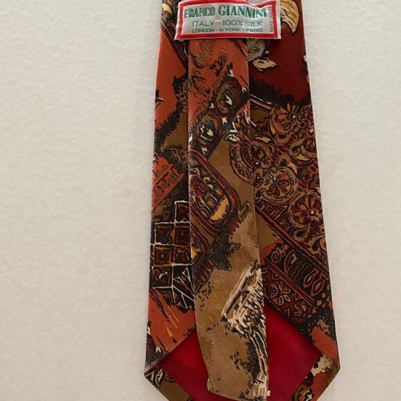 FRANCO Giannini 100% silk 4” wide necktie rust brown Italy - Picture 8 of 10